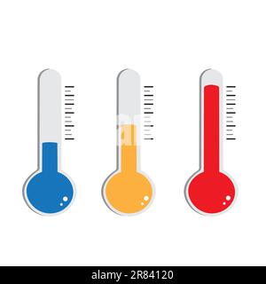 Termometri che mostrano temperature calde, calde e fredde su sfondo bianco con spazio di copia Illustrazione Vettoriale