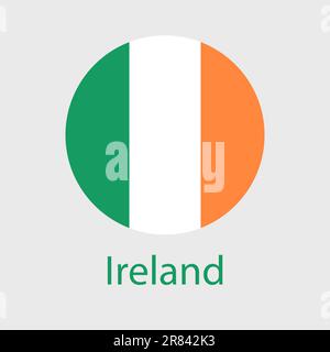 Icone vettoriali con flag in Irlanda impostate a forma di cuore, stella, cerchio e mappa. Illustrazione della bandiera irlandese in diverse forme geometriche. Illustrazione Vettoriale