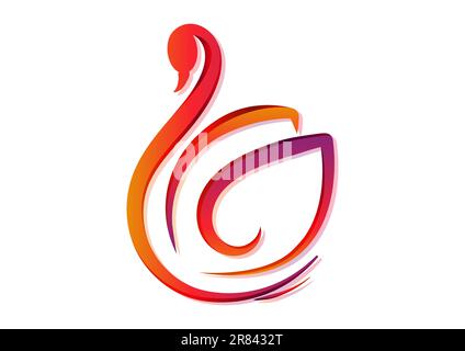 Vettore piatto Swan colorato con logo su sfondo bianco Illustrazione Vettoriale