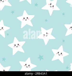 Modello infantile senza cuciture con stelle carine. Cartoon sfondo con stelle sorridenti. Illustrazione vettoriale. Illustrazione Vettoriale