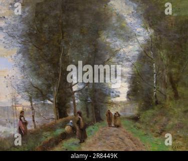 Ville d'Avray, Percorso boschivo confinante con lo stagno, Jean-Baptistse-Camille Corot, 1872, Indianapolis Museum of Art, Indianapolis, Indiana, Stati Uniti d'America, Nord Ame Foto Stock