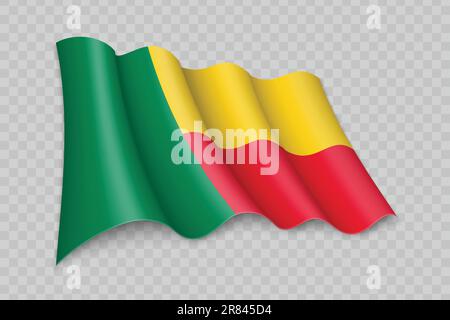 3D agitare realisticamente Flag of Benin su sfondo trasparente Illustrazione Vettoriale