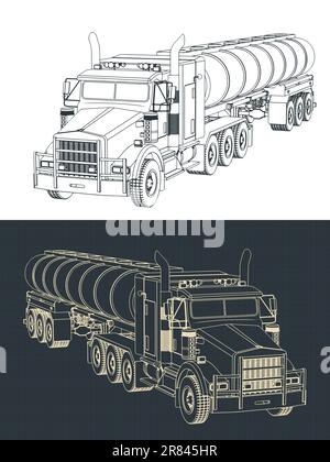 Illustrazioni vettoriali stilizzate di modelli di autocarro con autocisterna Illustrazione Vettoriale