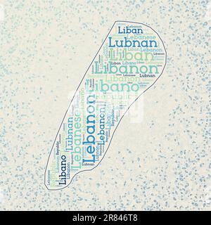 Libano forma con nomi di paese parola nuvola in più lingue. Mappa di confine del Libano su superbi triangoli sparsi intorno. Interessante illustrazione vettoriale Illustrazione Vettoriale