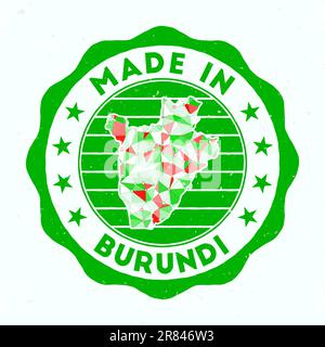 Fabbricato in Burundi. Francobollo rotondo. Sigillo del Burundi con forma a bordo. Badge vintage con testo circolare e stelle. Illustrazione vettoriale. Illustrazione Vettoriale