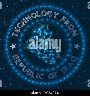 Tecnologia dalla Repubblica di Iraq. Distintivo geometrico futuristico del paese. Concetto tecnologico. Logo rotondo della Repubblica di Iraq. Illustrazione vettoriale. Illustrazione Vettoriale