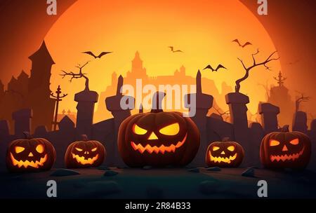 Zucche di Halloween di colore chiaro di luna, arancione e giallo Illustrazione Vettoriale