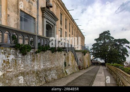 Foto dell'ingresso della prigione federale di massima sicurezza di Alcatraz nella Baia di San Francisco, nello stato della California, Stati Uniti d'America. Foto Stock