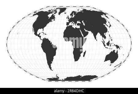 Mappa del mondo vettoriale. McBryde-Thomas proiezione a area uguale, pseudocilindrica a polo piatto e quartica. Mappa geografica del mondo semplice con latitudine e longitudine Illustrazione Vettoriale