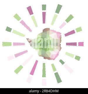 Zimbabwe sunburst. Basso poli strisce raggi e mappa del paese. Sorprendente illustrazione vettoriale. Illustrazione Vettoriale