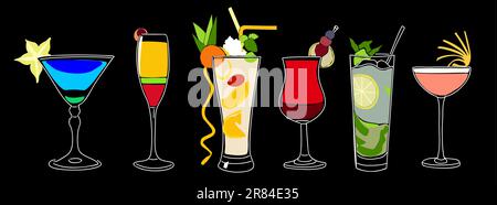 Set di cocktail diverse bevande alcoliche vettore Illustrazione Vettoriale