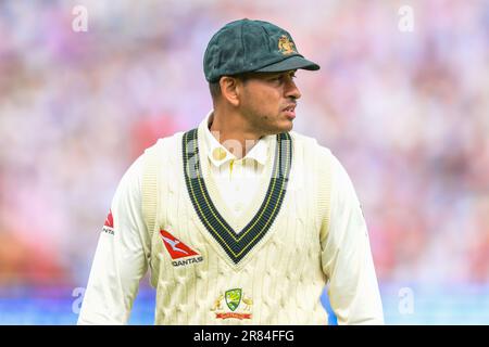 Usman Khawaja of Australia durante la partita LV= Insurance Ashes Test Series Day 4 Inghilterra vs Australia a Edgbaston, Birmingham, Regno Unito, 19th giugno 2023 (Photo by Craig Thomas/News Images) Foto Stock