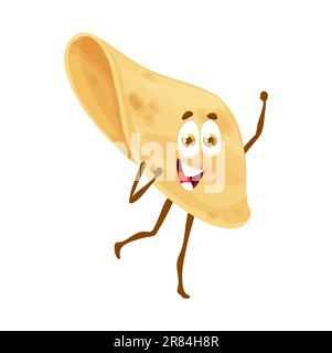 Cartoni animati con tortilla messicana o pane divertente, cibo vettoriale da forno con viso e sorriso. Focaccia messicana o tortilla di taco al mais, snack al lavash o chapati, emoji di pane con occhi come personaggio comico Illustrazione Vettoriale