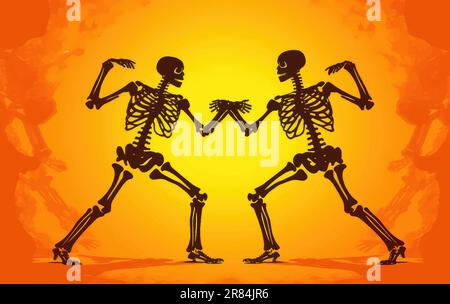 Scheletri divertenti che ballano il Day of the Dead, Halloween concetto Illustrazione Vettoriale