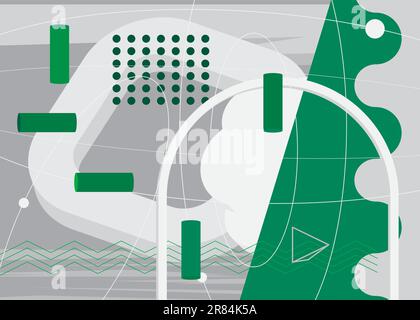 Astratto minimale tema geometrico bianco e verde. Modello forme retrò. Elementi geometrici vintage per poster, banner, copertina. Illustrazione Vettoriale