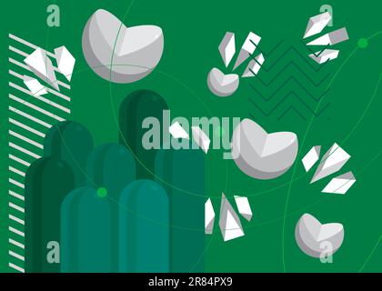 Astratto minimale tema geometrico bianco e verde. Modello forme retrò. Elementi geometrici vintage per poster, banner, copertina. Illustrazione Vettoriale