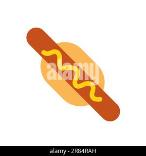 Delizioso divino yummy appetitoso Hot Dog gustoso con senape fast food icona. Illustrazione vettoriale in stile cartoon piatto minimo isolato su sfondo bianco Illustrazione Vettoriale