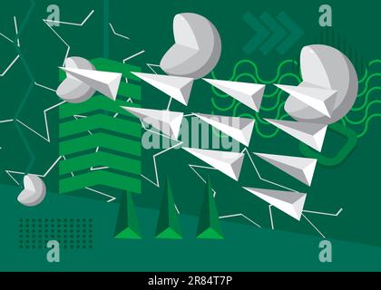 Astratto minimale tema geometrico bianco e verde. Modello forme retrò. Elementi geometrici vintage per poster, banner, copertina. Illustrazione Vettoriale