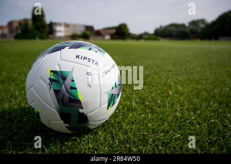 Mechelen, Belgio. 19th giugno, 2023. L'immagine mostra il nuovo bal della competizione durante una sessione di allenamento della squadra belga di calcio di prima divisione KV Mechelen, lunedì 19 giugno 2023 a Mechelen, per prepararsi all'imminente stagione 2023-2024. FOTO DI BELGA JASPER JACOBS Credit: Belga News Agency/Alamy Live News Foto Stock