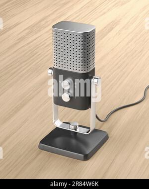 Moderno microfono studio su scrivania in legno Foto Stock