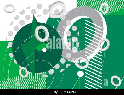 Astratto minimale tema geometrico bianco e verde. Modello forme retrò. Elementi geometrici vintage per poster, banner, copertina. Illustrazione Vettoriale