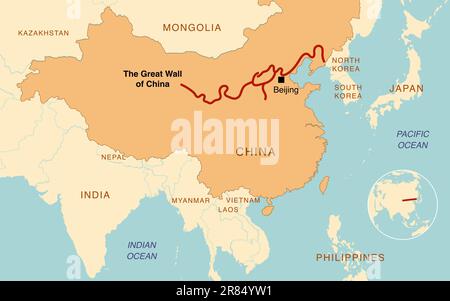 Mappa dettagliata della grande Muraglia Cinese Foto Stock