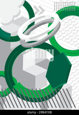 Astratto minimale tema geometrico bianco e verde. Modello forme retrò. Elementi geometrici vintage per poster, banner, copertina. Illustrazione Vettoriale