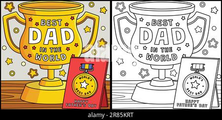 Illustrazione del trofeo del giorno del papà e della medaglia da colorare Illustrazione Vettoriale