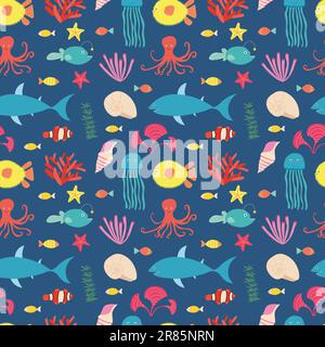 Animali marini vettoriali modello senza giunture Illustrazione Vettoriale