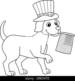 4 luglio Dog Celebrating Isolated Coloring Page Illustrazione Vettoriale