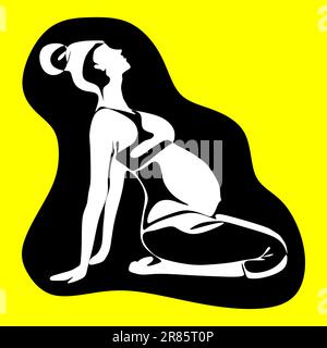 Immagine della silhouette vettoriale della posa yoga in gravidanza. Giornata internazionale di yoga. Illustrazione Vettoriale