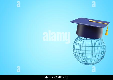 Sfera del globo in un tappo accademico di laurea. rendering 3d Foto Stock