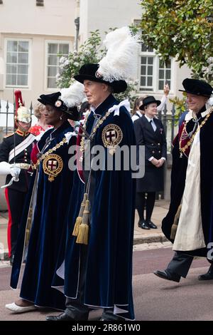 Windsor, Berkshire, Regno Unito. 19th giugno, 2023. Ladies Companion The Rt Hon Baronessa Amos e Cavaliere del Garter, ex primo Ministro laburista, Sir Tony Blair alla cerimonia di Garter al Castello di Windsor oggi. Credit: Maureen McLean/Alamy Live News Foto Stock