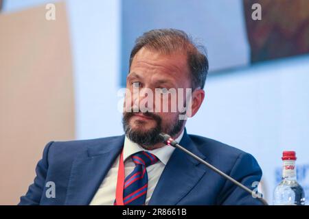 San Pietroburgo, Russia. 15th giugno, 2023. Sergey Brilev, presidente della Global Energy Association, partecipa a una sessione sulla "Russia Latin America" nel quadro della St Petersburg International Economic Forum 2023 (SPIEF 2023). Credit: SOPA Images Limited/Alamy Live News Foto Stock