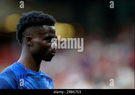 Manchester, Regno Unito. 19th giugno, 2023. Bukayo Saka dell'Inghilterra durante la partita di qualificazione del Campionato europeo UEFA a Old Trafford, Manchester. Il credito dell'immagine dovrebbe essere: Andrew Yates/Sportimage Credit: Sportimage Ltd/Alamy Live News Foto Stock