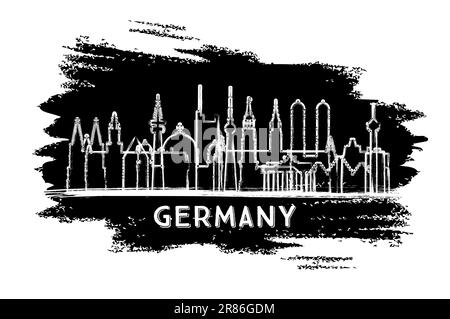 Germania City Skyline Silhouette. Schizzo disegnato a mano. Concetto di viaggio d'affari e turismo con architettura moderna. Illustrazione vettoriale. Illustrazione Vettoriale