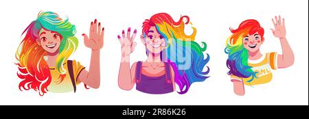 illustrazione vettoriale set orizzontale di persone omosessuali isolate su sfondo bianco Illustrazione Vettoriale