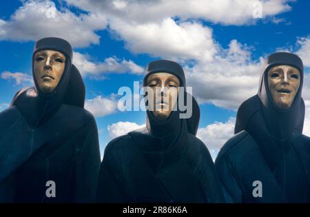 Three Muses, Teatro nazionale lituano del dramma, Gediminas Avenue, Vilnius, Lituania di Stanislovas Kuzma Foto Stock