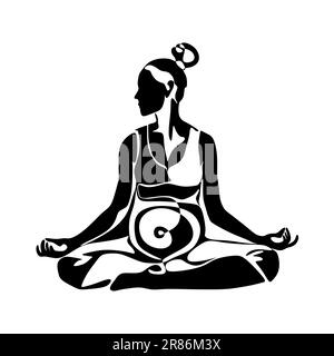 Immagine della silhouette vettoriale della posa yoga in gravidanza. Giornata internazionale di yoga. Illustrazione Vettoriale