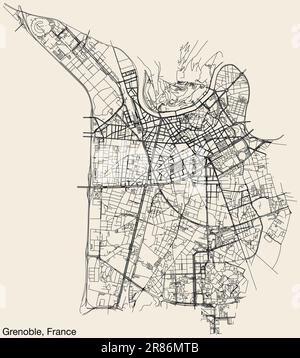 Mappa stradale di GRENOBLE, FRANCIA Illustrazione Vettoriale