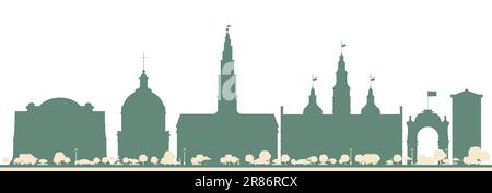 Astratto Copenhagen Danimarca skyline della città con edifici a colori. Illustrazione vettoriale. Concetto di viaggio d'affari e turismo con architettura moderna. Illustrazione Vettoriale