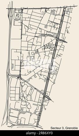 Mappa stradale del SETTORE GRENOBLE-3, GRENOBLE Illustrazione Vettoriale