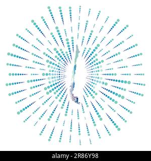 Forma del Cile, scoppio solare poligonale. Mappa del paese con raggi stellari colorati. Illustrazione Cile in digitale, tecnologia, Internet, stile di rete. Illustrazione Vettoriale