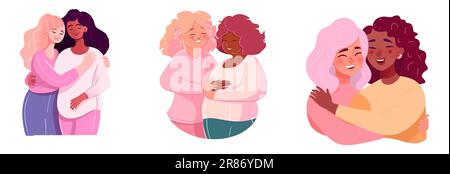 illustrazione vettoriale set orizzontale di persone omosessuali isolate su sfondo bianco Illustrazione Vettoriale