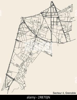 Mappa stradale del SETTORE GRENOBLE-4, GRENOBLE Illustrazione Vettoriale