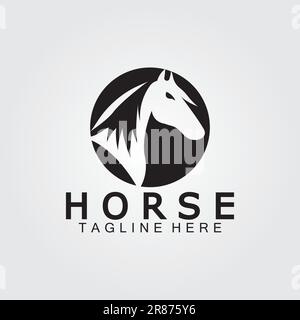 Illustrazione vettoriale del logo della silhouette della testa di cavallo nera Illustrazione Vettoriale