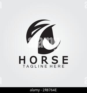 Illustrazione vettoriale del logo della silhouette della testa di cavallo nera Illustrazione Vettoriale