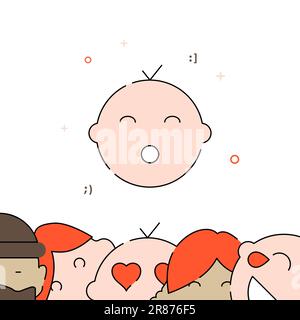 Bambino addormentato icona vettore linea riempita, illustrazione semplice, relativo bordo inferiore. Illustrazione Vettoriale