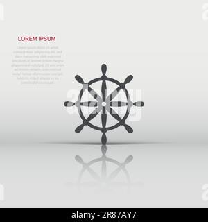 Ruota timone icona in stile appartamento. Navigare sterzare illustrazione vettoriale bianco su sfondo isolato. Nave rigido concetto di business. Illustrazione Vettoriale