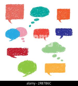 Scribble Doodle Speech e bolle di pensiero Illustrazione Vettoriale